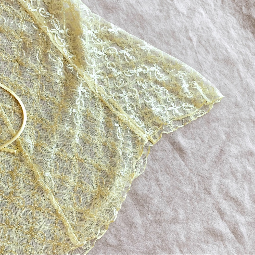‼️SOLD‼️ Y2k lace light pastel yellow satin lingerie slip dress fairycore size M - Picture 4 of 5
